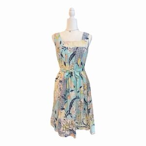 Malvin Hamburg Linen Floral Tie Waist Dress S Pastel Cottagecore Coastal